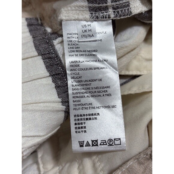 Anthropologie Crop Wide Leg Pants Linen Blend Women’s Medium Neutral Striped - Picture 7 of 9